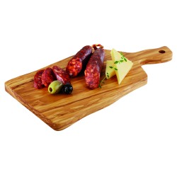 Tabla de madera de olivo con mango para servir y presentar. Dimensiones: 25x16x1.5cm. APS 876 (1 unidad)