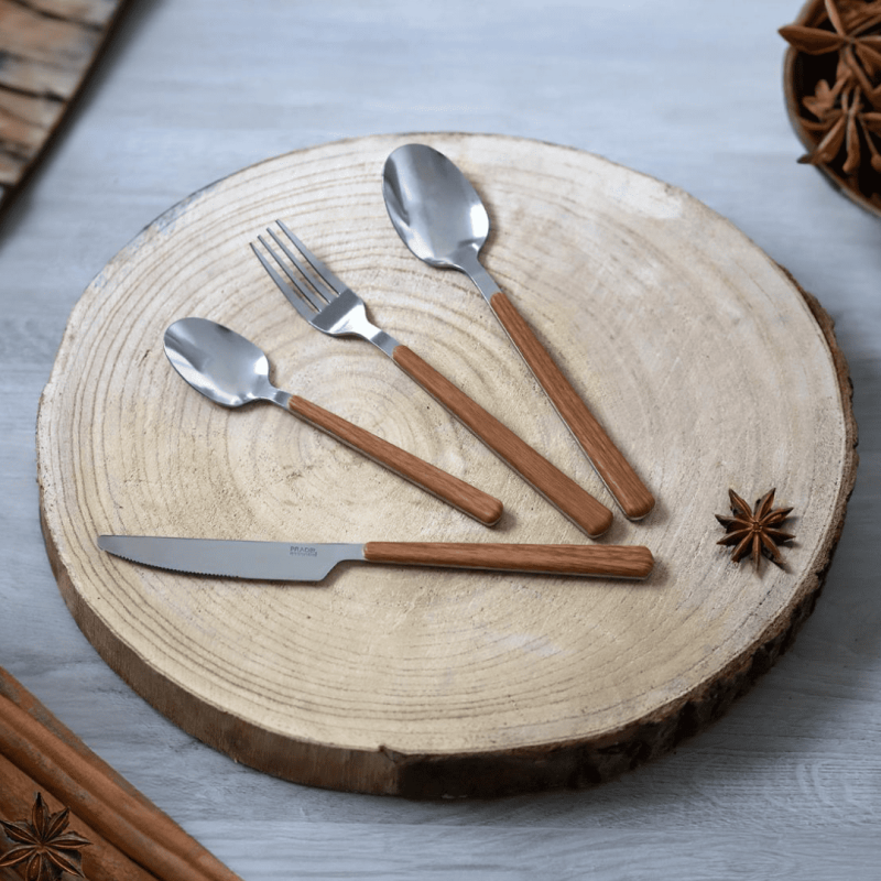 Cubiertos 24 piezas Bosquet inox con mango madera para hostelería