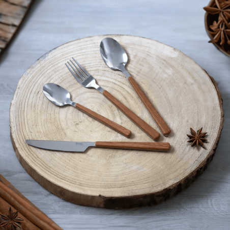 Cubiertos 24 piezas Bosquet inox con mango madera para hostelería