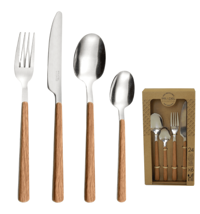 Cubiertos 24 piezas Bosquet inox madera