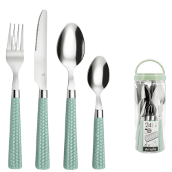 Cubiertos Paille 24 piezas mango verde trenzado para hostelería