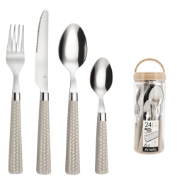 Cubiertos Paille 24 piezas mango marrón trenzado para hostelería