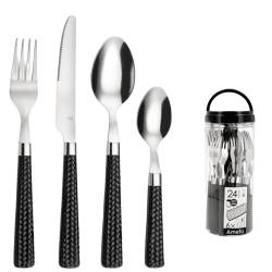 Cubiertos Paille 24 piezas mango negro trenzado para hostelería