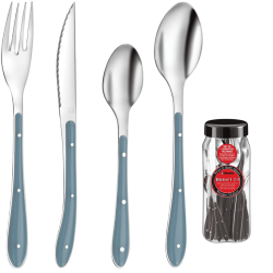 Cubiertos Bistro 24 piezas mango azul | Elegancia en acero inoxidable