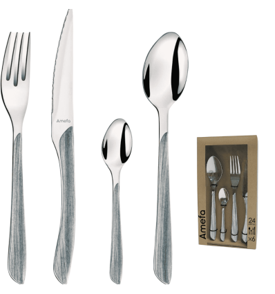 Cubiertos 24 piezas Eclat inox madera gris