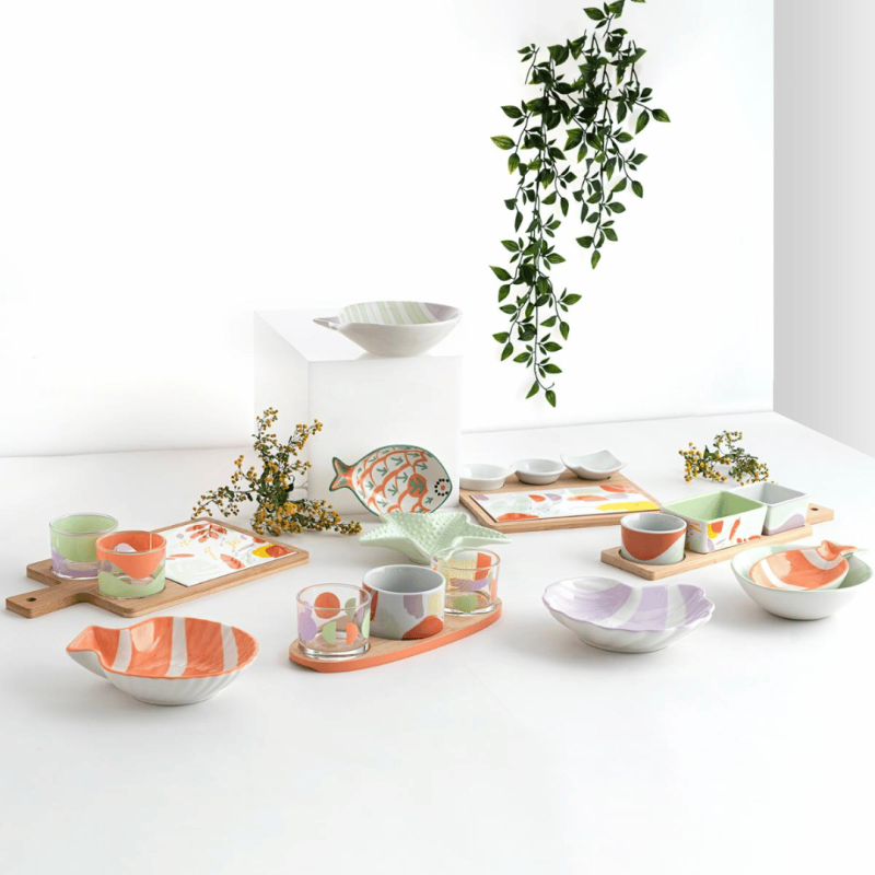 Tabla aperitivo bambú con dos vasos de vidrio KALEIDO 31x17x6 cm