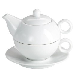 Tetera Individual 25 cl Porcelana Blanca | Con Platillo | Alium Pro