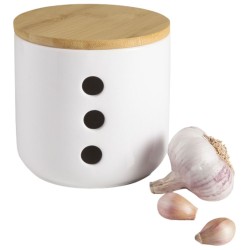Tarro Ajos Cerámica con Tapa Bambú | Ø12 cm | 4 uds | Ibili 715110