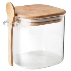 Tarro Vidrio 0,8 L + Cucharilla Bambú | Set 2 uds | Alium Pro