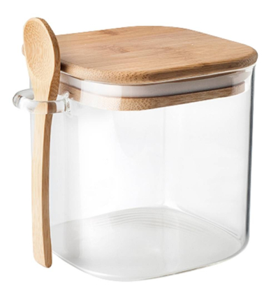 Tarro Vidrio 0,8 L con Tapa Bambú + Cucharilla | Set 2 uds