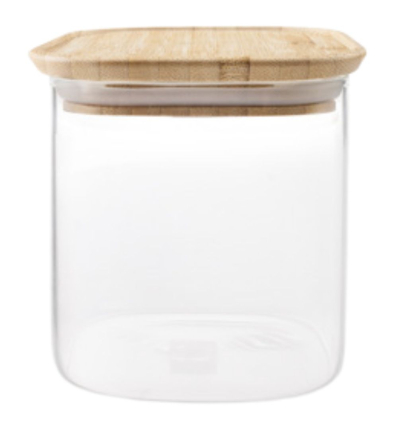 Tarro Borosilicato 0,8 L con Tapa Bambú | Cuadrado