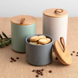 Tarro Cerámico 0,85 L Beige con Tapa | 6 uds | Quid OZON |Alium Pro