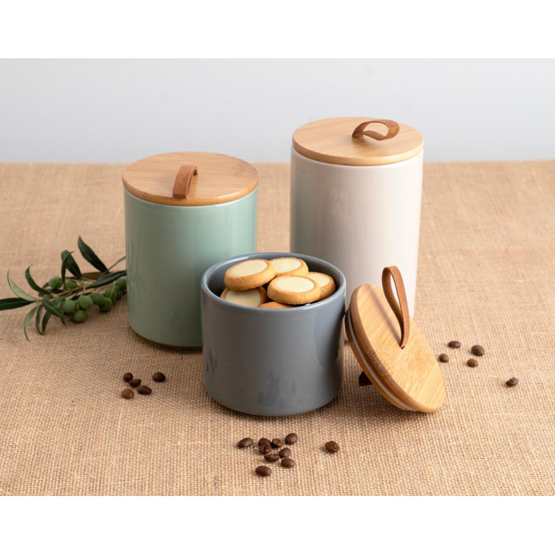 Tarro Cerámico Verde 0,63 L con Tapa | 6 uds | Quid OZON 5426442