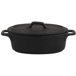 Olla Oval Mini Atlantic 15 cm con Tapa | Porcelana Negra Hostelería