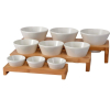 Soporte de bambú con 3 cuencos de melamina blanca Ø13 cm