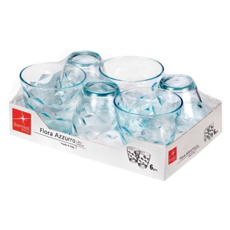 Vasos agua azules FLORA 26 cl (6 uds) | Diseño resistente | Bormioli