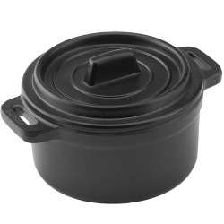 Mini round casserole with lid and black melamine "Astis" handles. Dimensions: Ø 14 cm, height 8cm, 75 cl. P23810 (1 unit)