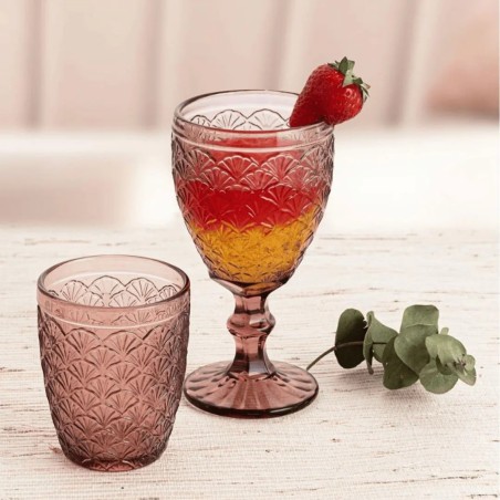 Vasos bajos rosas con relieve "conchas" Rose Moon 29cl (6 uds) | Bidasoa
