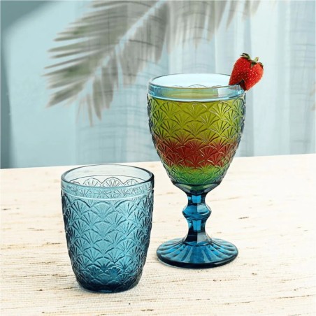 Vasos bajos azules con relieve "conchas" Blue Moon 24cl (6 uds) | Bidasoa