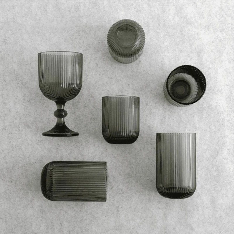 Vasos altos grises con relive de líneas Fosil 46cl (24 uds) | Bidasoa