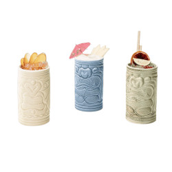 Vasos tiki porcelana coctelería | Tropical |Set 3 unidades | 100% Chef