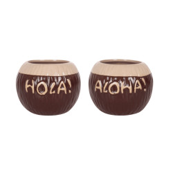 Vaso tiki Hola | Aloha | 45 cl | Cerámica esmaltada | Pack 4