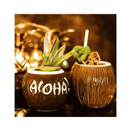 Vaso tiki Hola | Aloha | 45 cl | Cerámica esmaltada | Pack 4