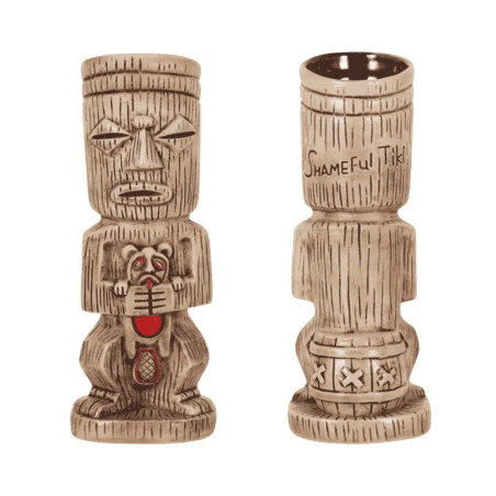 Vaso tiki cerámico Shameful | Tótem efecto madera | 38 cl | 4 uds