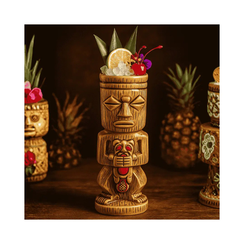 Vaso tiki cerámico Shameful | Tótem efecto madera | 38 cl | 4 uds