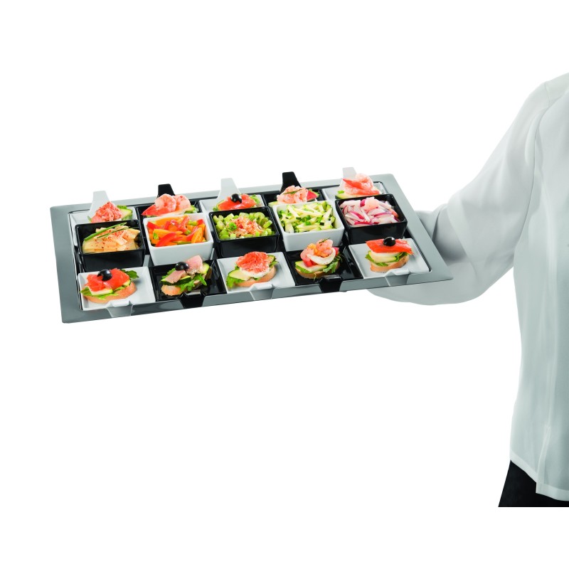 Plato para aperitivo con mango melamina Negro. Dimensiones: 9,5 x 12 cm x3 cm. APS 83879 (6 unidades)