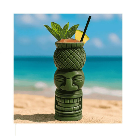 Vaso tiki Totem verde 65 cl | Diseño tropical | Coctelería profesional