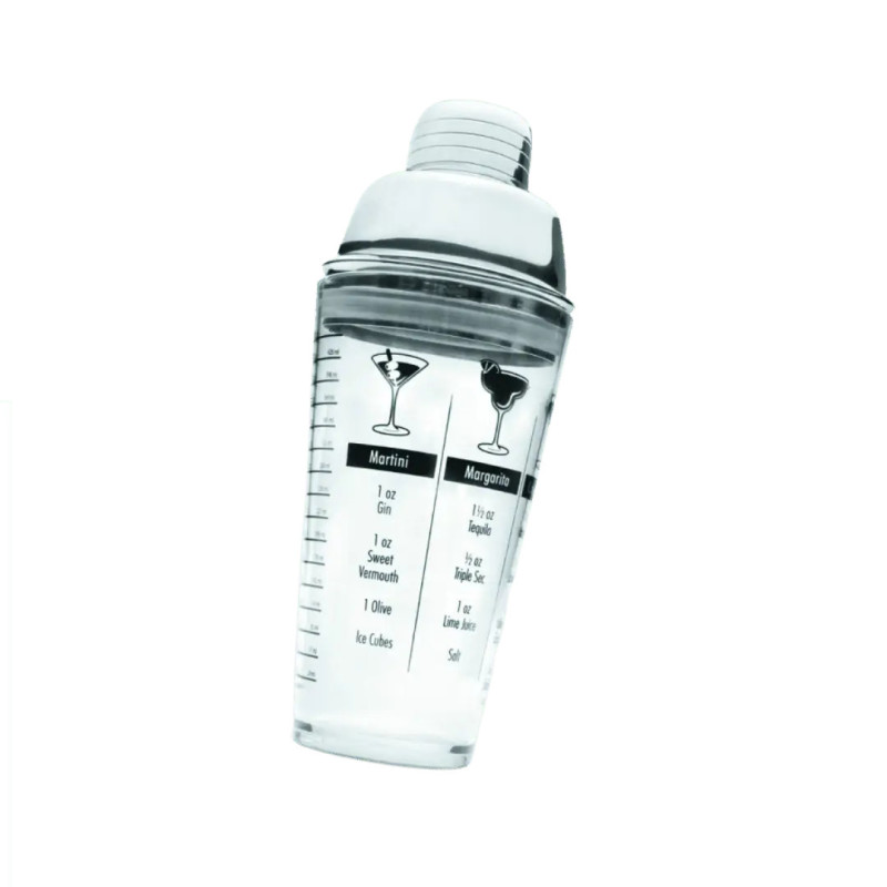 Coctelera acrílica 0,45 L con tapa inox | Marcas ml/oz y recetas