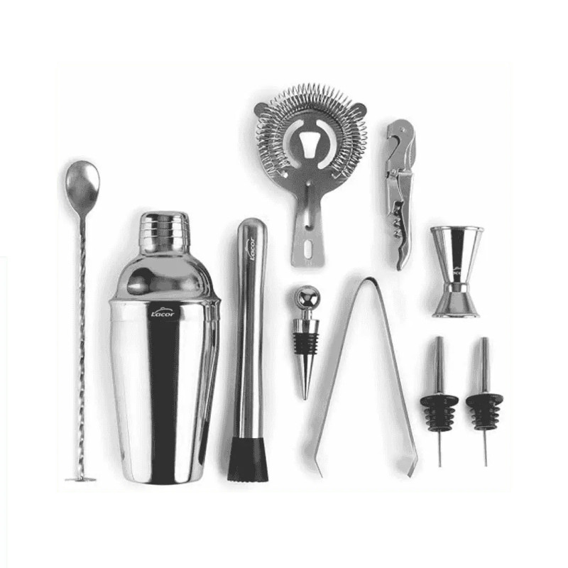 Set coctelería 10 piezas con soporte de bambú | Inox  | Lacor 62181