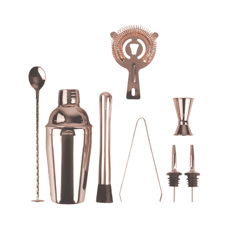 Set de coctelería cobre 8 piezas | Inox 18/10 | Coctelera 0,55 L