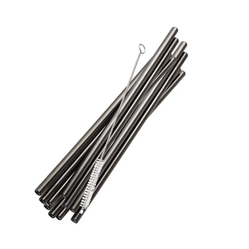 Pajas reutilizables negras acero inoxidable – Set 11 piezas