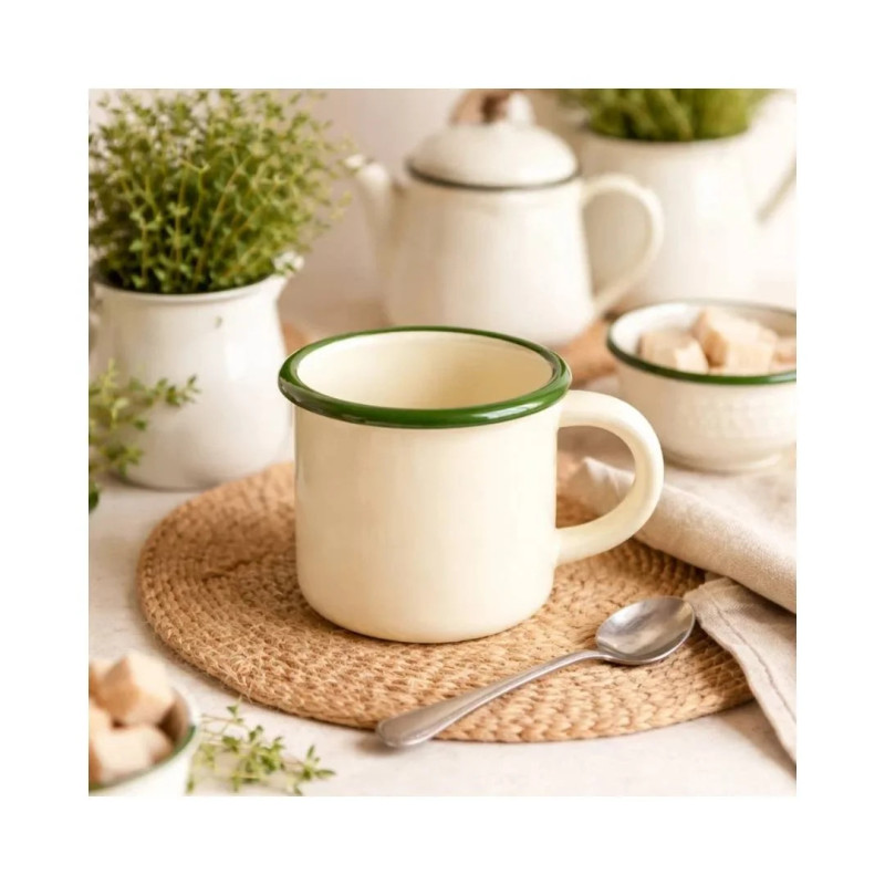 Taza Vintage Musgo 0,4 L | Pote Acero Esmaltado Hostelería