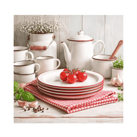 Plato Llano Vintage Bordeaux | Acero Esmaltado | 6 uds