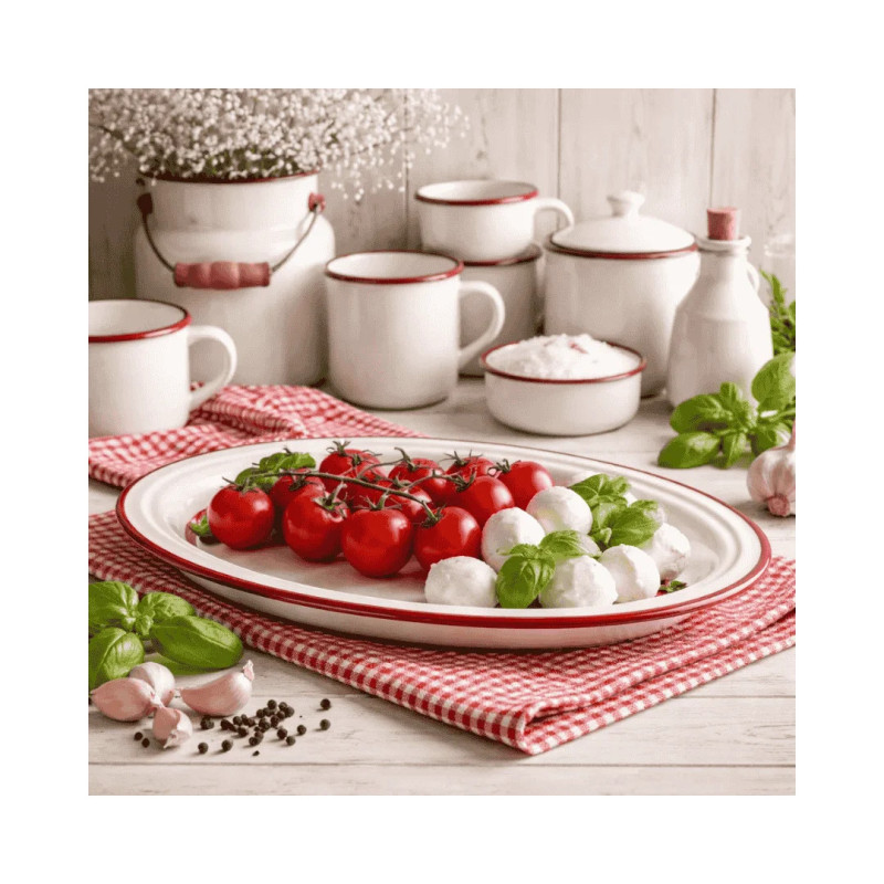 Bandeja Ovalada Vintage Bordeaux | Acero Esmaltado | 6 uds