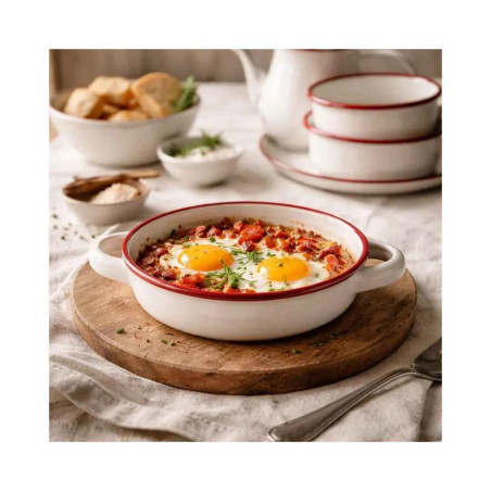 Plato huevos Vintage Bordeaux acero esmaltado pack 12