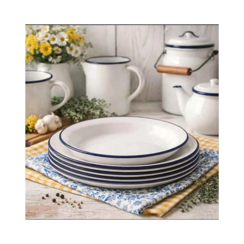 Plato hondo Vintage Blue esmaltado | Hostelería | Pack 6