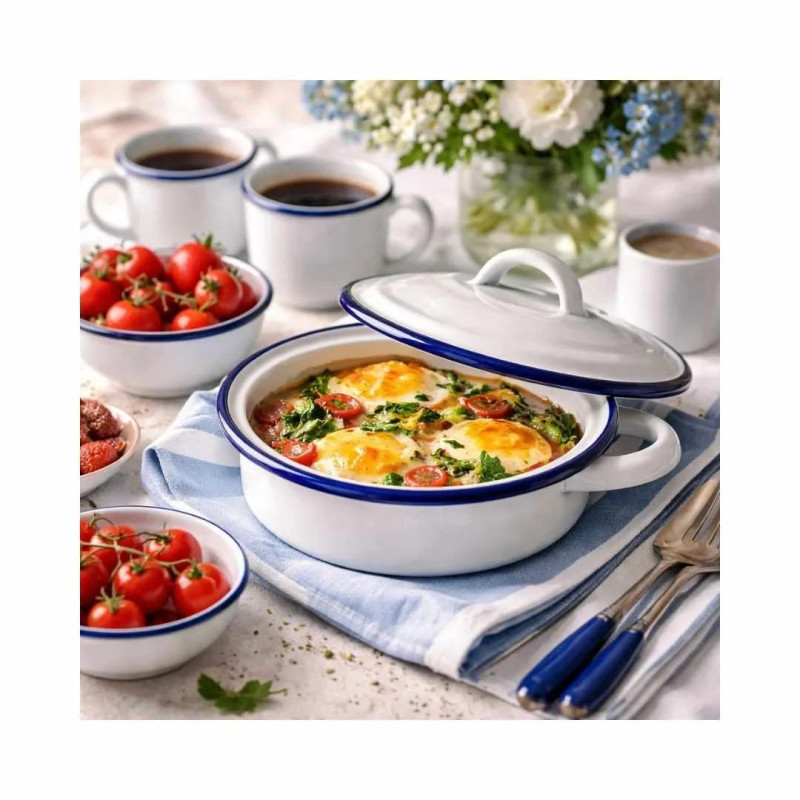 Plato huevos con tapa Vintage Blue esmaltado  | Hostelería | Pack 6