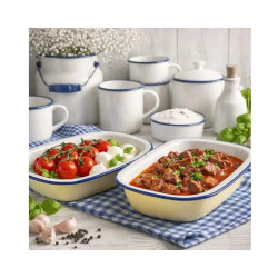 Fuente rectangular Vintage Blue esmaltada | Hostelería | Pack 6