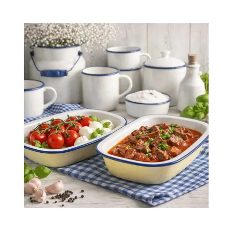 Fuente rectangular Vintage Blue esmaltada | Hostelería | Pack 6