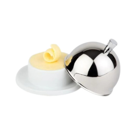 Mantequillera Inox y Porcelana Ø 9 cm | Hostelería | 6 uds