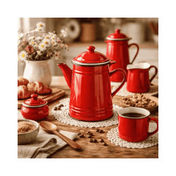 Cafetera cónica Vintage Red esmaltada 1L | Hostelería | Pack 6