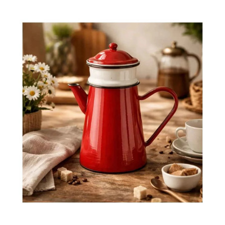 Cafetera con filtro Vintage Red esmaltada 1,5L | Hostelería | Pack 4