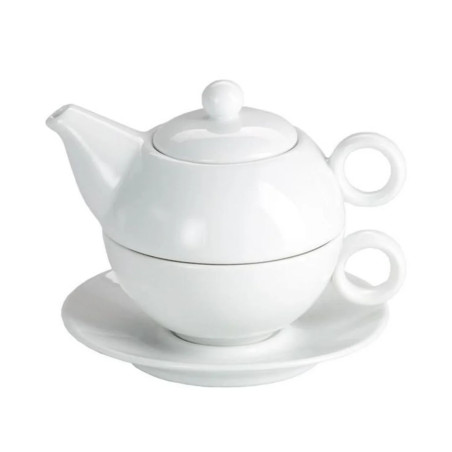 Tetera individual porcelana blanca 25cl con platillo