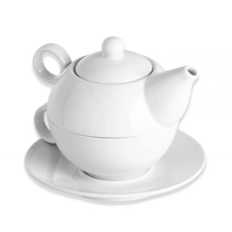 Tetera individual porcelana blanca 25cl con platillo