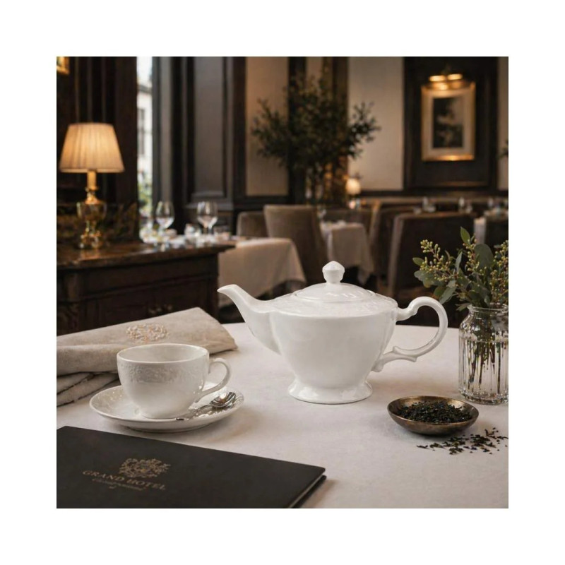 Tetera porcelana blanca vintage con relieve | 30cl | Hostelería