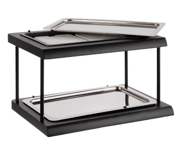 APS Doppeldeck-Kühlvitrine GN 1/1 – 2 Etagen, 4 Kühlakkus, Edelstahl, 61x38x33 Cm